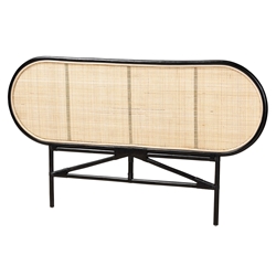 Baxton Studio Reegan Modern Bohemian Two-Tone Black and Natural Brown Rattan Queen Size Standalone Headboard